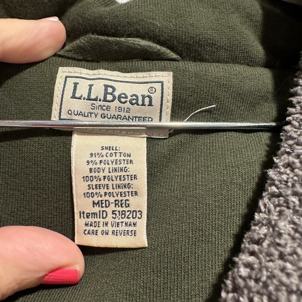 LL Bean Green Half Zip Sweatshirt Sherpa Fleece Lined Mens Medium - Picture 3 of 5